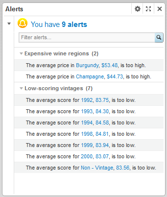 Alerts component showing alerts lists for two alerts categories