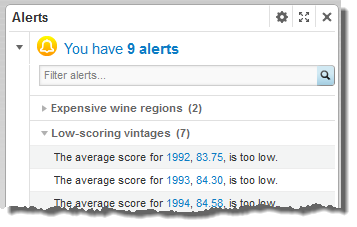 Alerts component showing expanded and collapsed groups on the end user view