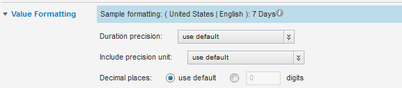 Value Formatting fields for a duration attribute