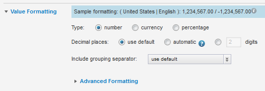 Value Formatting fields for a numeric value