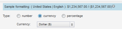 Currency selection drop-down list for a currency value