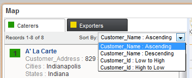 Map Sort Configuring the sort options for the set of locations