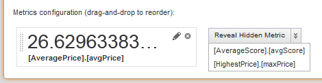 Excerpt from the Metrics Bar component edit view showing the Reveal Hidden Metric drop-down