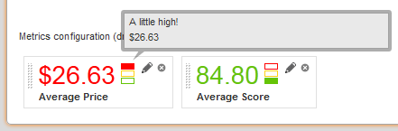 Metrics Bar edit view showing the updated colors and message on the metric boxes