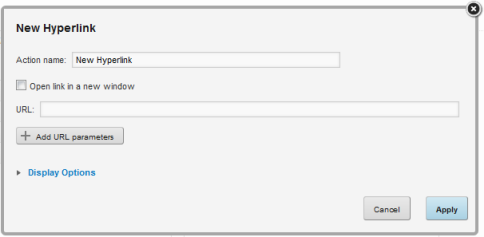 Configuration dialog for a Hyperlink action column on a Results Table