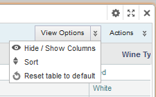 View Options menu for a Results Table with Manage Columns option