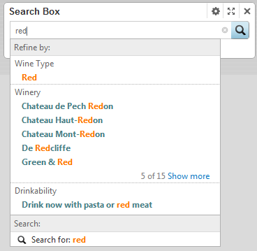 Search Box component with type-ahead suggestions for the term plus the general search option