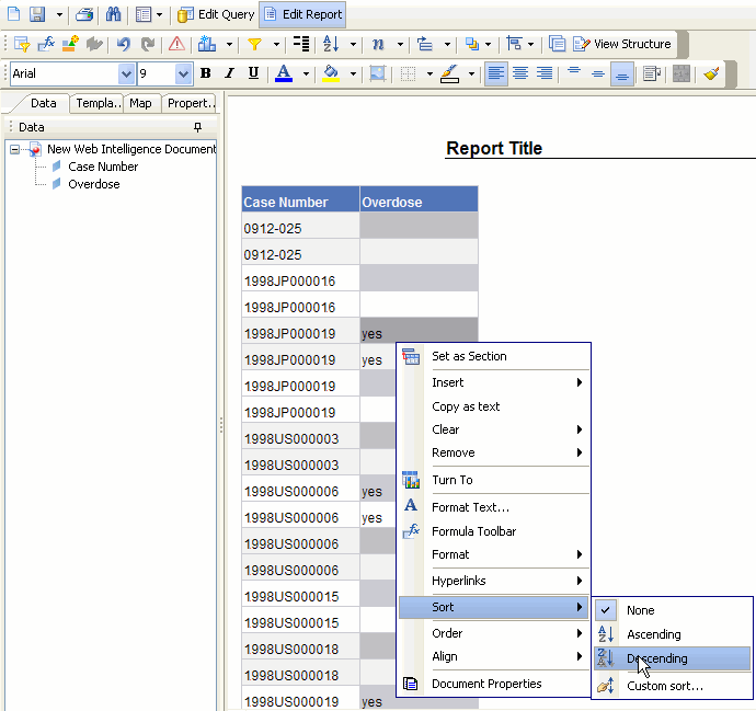 creating a business objects report
