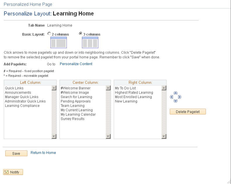 Personalize Layout: Learning Home page