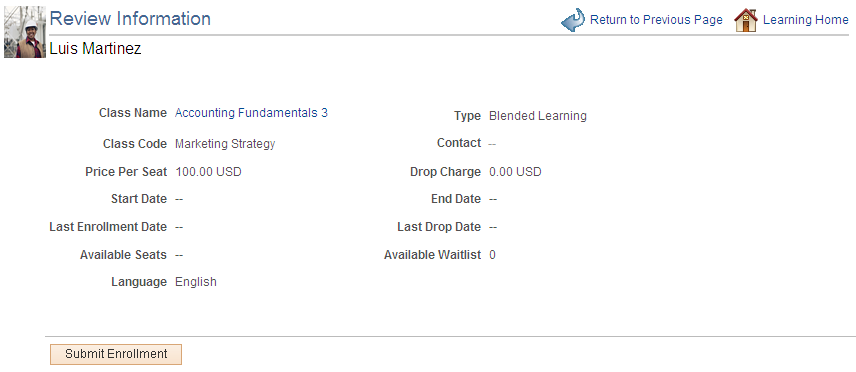 Review Information (Class) page