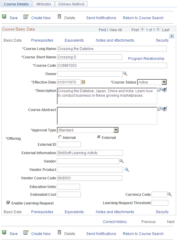 Course Details: Basic Data page