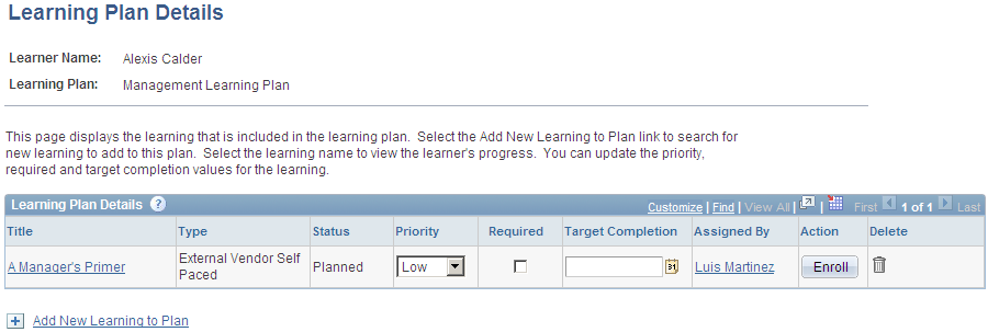 Learning Plan Details page