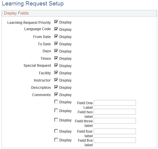 Learning Request Setup page