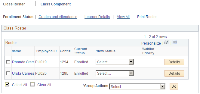 Activity Roster page (2 of 2)