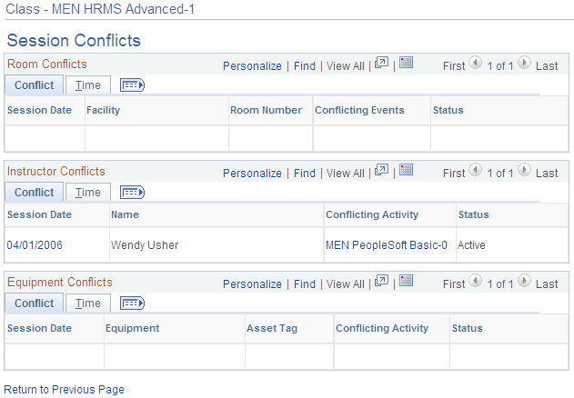 Session Conflicts page