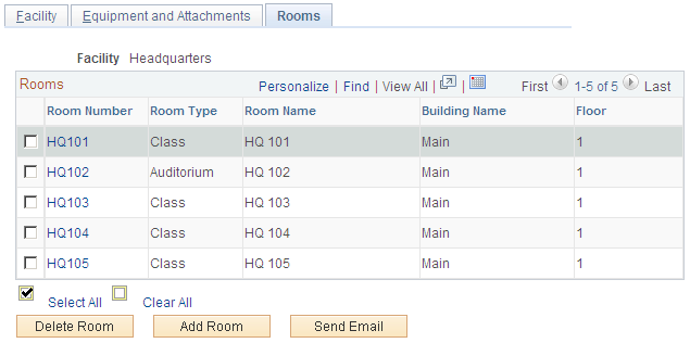 Rooms page