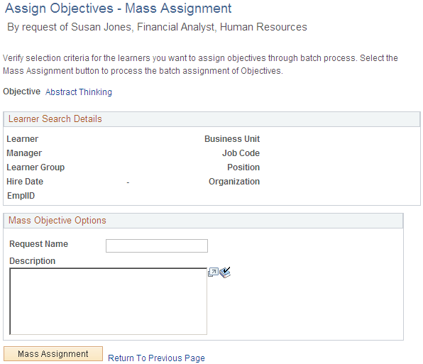 Assign Objectives - Mass Assignment page