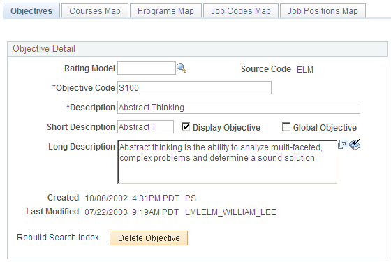 Objectives page
