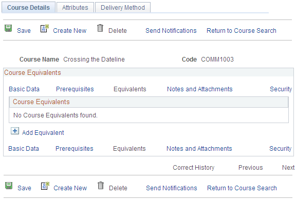 Course Details: Equivalents page