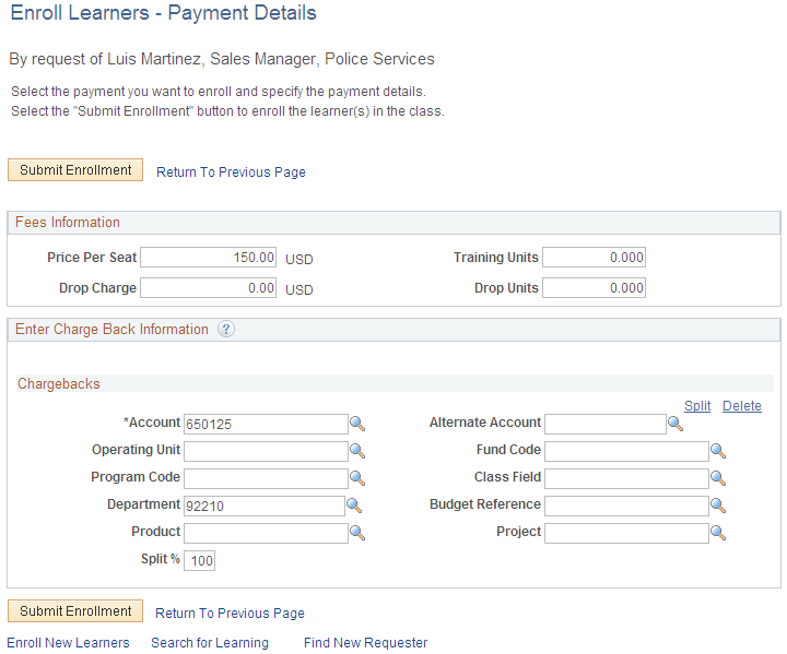 Enroll Learners - Payment Details page