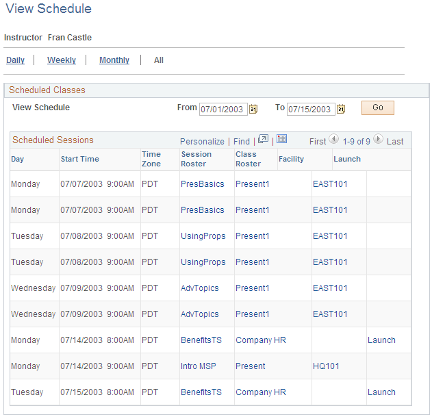 View Schedule page