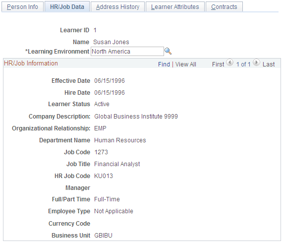 HR/Job Data page