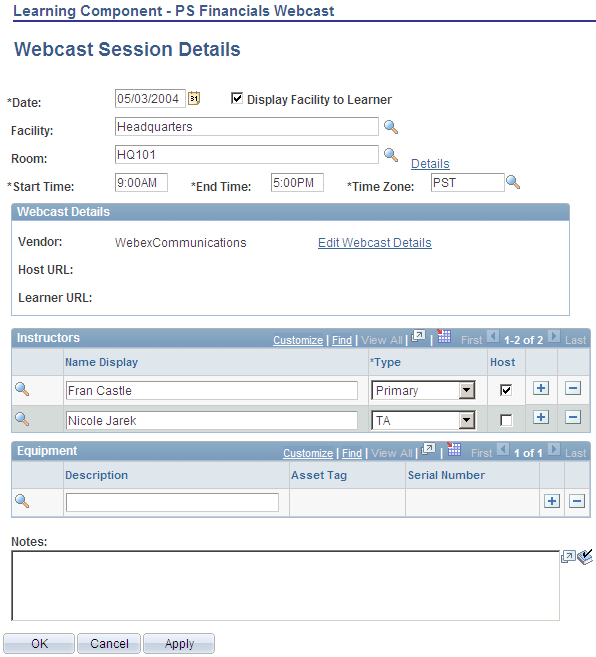Webcast Session Details page