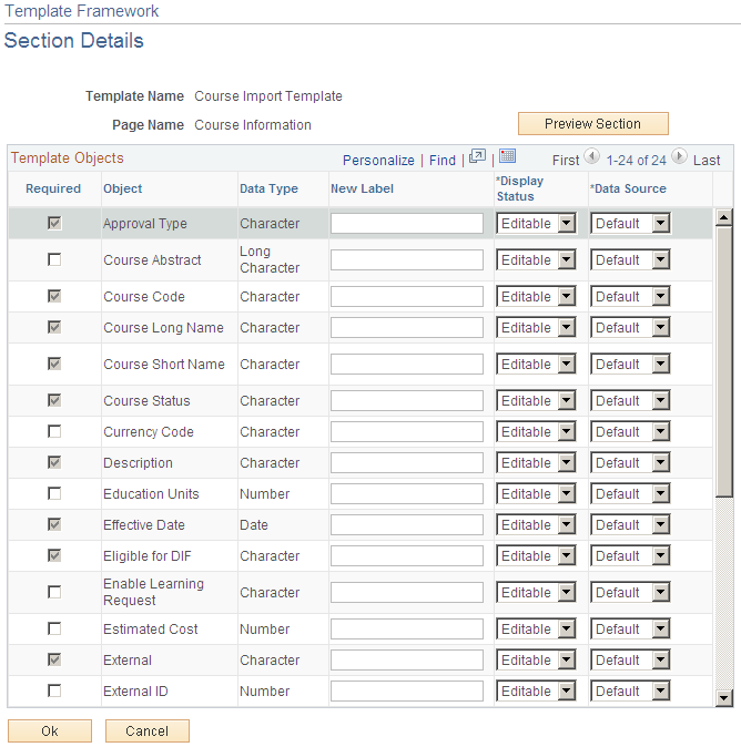 Template Framework - Section Details page