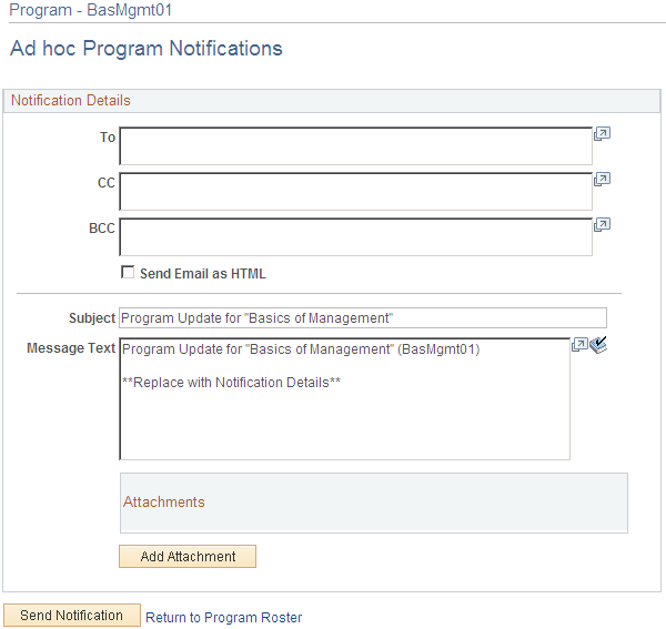 Ad hoc Program Notifications page
