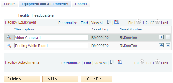 Equipment and Attachments page