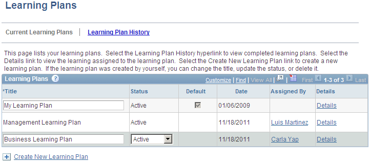 Learning Plans - Current Learning Plans page