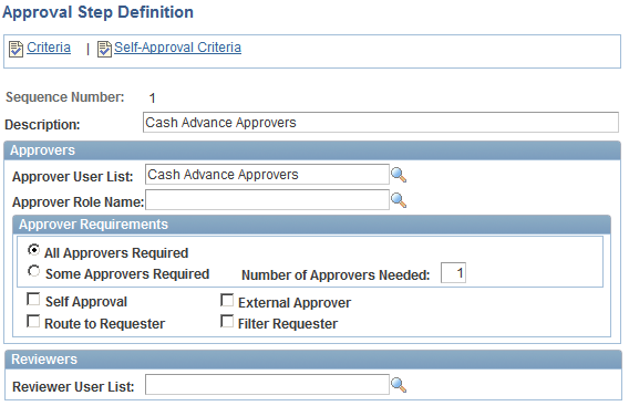 Approval Step Definition page