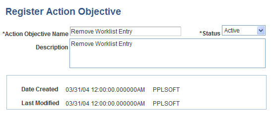 Register Action Objective page