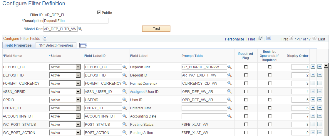 Configure Filter Definition page