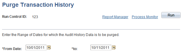 Purge Transaction History page