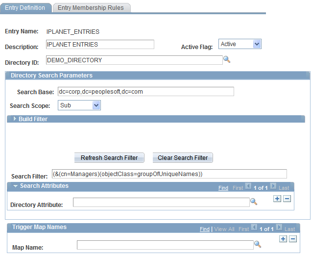 Entry Definition page