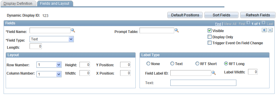 Dynamic Displays - Fields and Layout page
