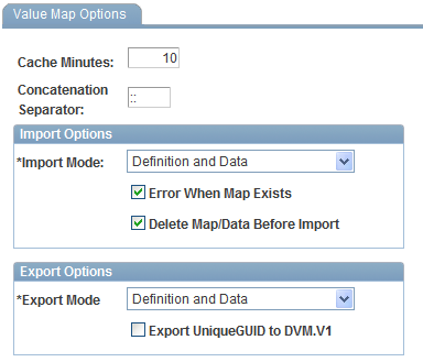 Value Map Options page