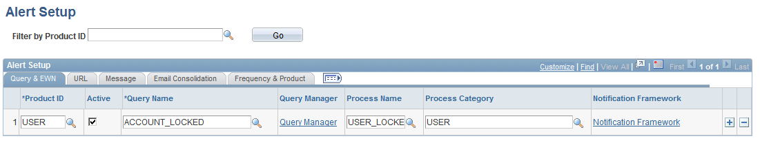 Alert Setup: Query & EWN page
