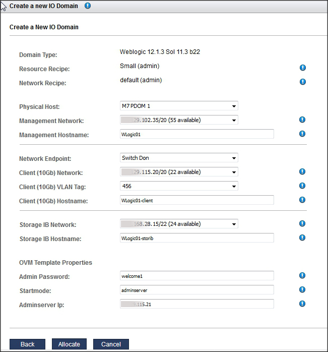 image:Screen shot showing the Create a New I/O Domain screen.