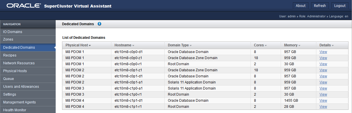 image:A screen shot showing the Dedicated Domains screen.