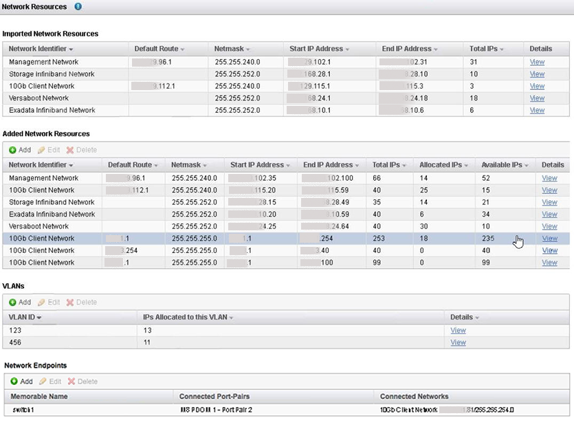 image:Screen shot showing the Network Resources screen.