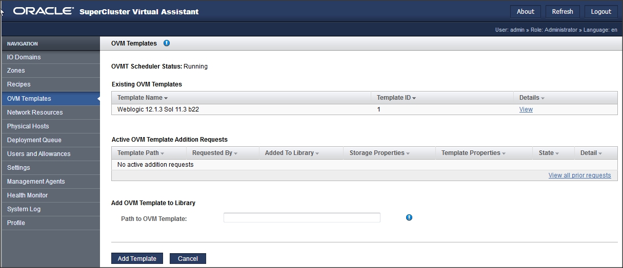 image:A screen shot showing the OVM Template screen.