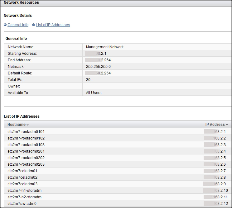 image:Screen shot showing the network details screen.