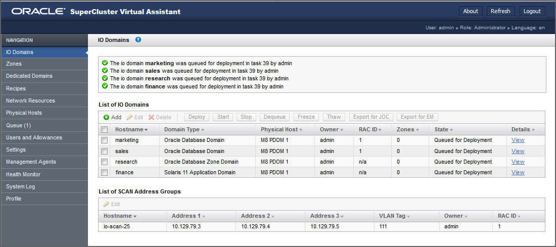 image:A screen shot showing the state of the deployed domain as ready for use.
