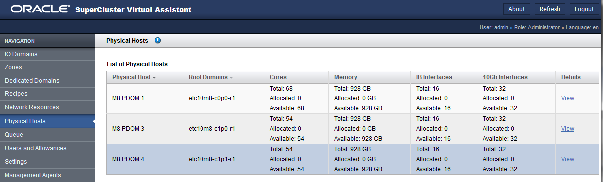 image:A screen shot showing the Physical Host screen.