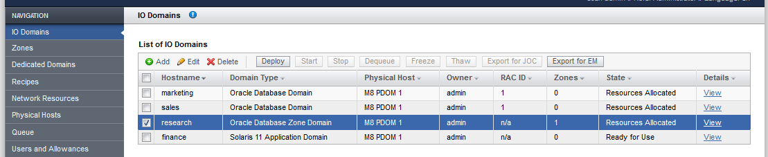 image:A screen shot showing the Zones page.