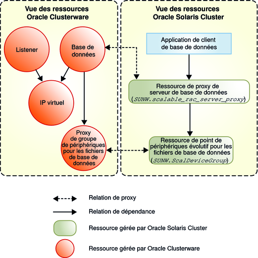 Diagramme illustrant les ressources proxy pour les configurations d'Oracle 10g, 11g ou 12c avec un gestionnaire de volumes image:Diagramme illustrant les ressources proxy pour les configurations d'Oracle 10g, 11g ou 12c avec un gestionnaire de volumes
