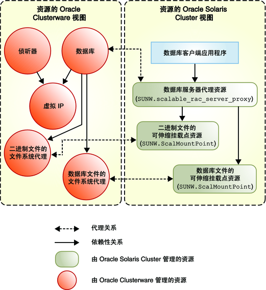 image:图中显示了使用共享文件系统的 Oracle 10g、11g 或 12c 配置的代理资源