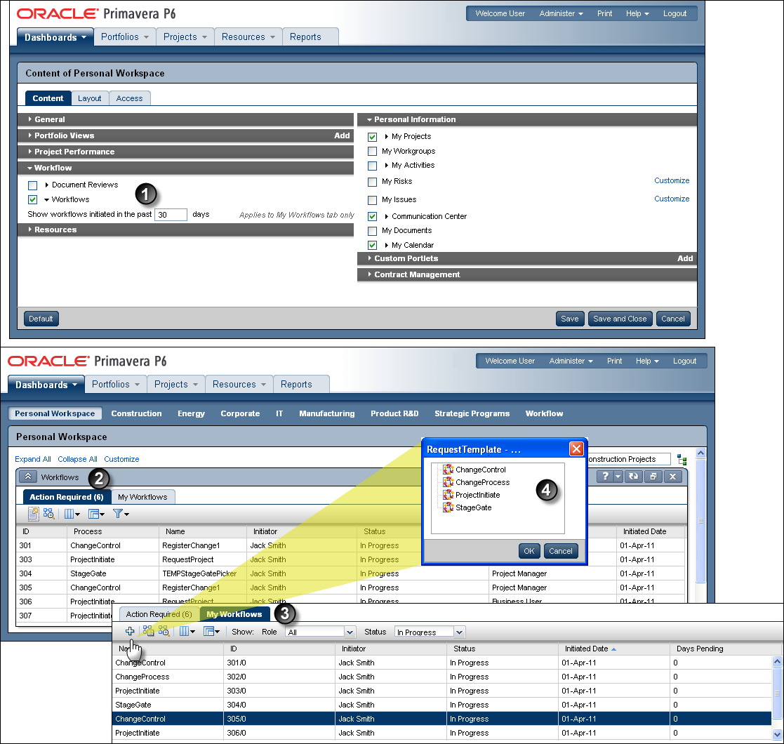 Workflow screen elements